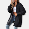 Dames Vest – Lang Model – Ribgebreid – Losvallend – Sjaalkraag – Parelknopen