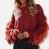 Dames Sweatshirt – Chunky Knit – Relaxed Fit – Ribbelstructuur – Franje Mouwen