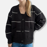 Damesvest – Los Model – V-hals – Geribde Boorden – Gestreept Breisel – Zakdetails