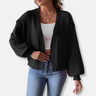 Dames vest – Relaxed fit – Gebreid – Open voorkant – Lantern mouwen – Geribd – Cropped