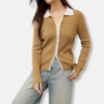 Dames Gebreide Top – Slim Fit – Geribde Textuur – 2-in-1 Design – Knoopsluiting