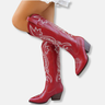 Dames Kniehoge Laarzen - Kunstleer - Geborduurd Westernmotief - Puntige Neus