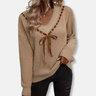 Dames Sweatshirt – V-hals met Lintdetail – Losvallende Pasvorm – Lange Mouwen – Katoenmix
