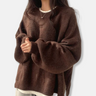 Dames Trui – Oversized Pasvorm – Ballonmouwen – Ronde Hals – Zijsplitten