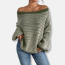 Dames Gebreide Trui – Los Model – Boothals – Lantern Mouwen – Gestreept Textuurdesign