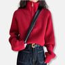 Dames Pullover Trui - Geribbelde Tricot - Cropped - Col Rol - Lange Mouwen