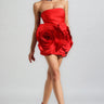 Quinna Red Strapless 3D Flower Mini Dress