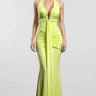 Malvina Halter V Neck Wrinkles Green Maxi Dress