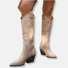 Dames Kniehoge Laarzen - Kunstleer - Geborduurd Westernmotief - Puntige Neus