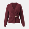 Dames Trui Top – Ribgebreid – Overslagstijl – V-hals – Asymmetrische Zoom