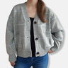 Damesvest – Los Model – V-hals – Geribde Boorden – Gestreept Breisel – Zakdetails