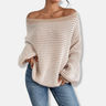 Dames Gebreide Trui – Los Model – Boothals – Lantern Mouwen – Gestreept Textuurdesign