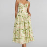 Raleign Green Floral Print Ruched Midi Dress