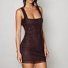 Inikt Brown Rhinestone Backless Mini Dress