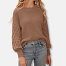 Dames trui – Relaxed fit – Gebreid – Textuurmouwen – Ballonmouwen – Geribde boorden