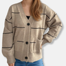 Damesvest – Los Model – V-hals – Geribde Boorden – Gestreept Breisel – Zakdetails