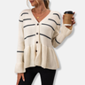 Dames Vest – V-hals – Losvallend – Knitted – Peplum Zoom – Ribboorden – Gestreept