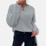 Dames Trui – Relaxed Fit – Wafelstructuur – V-Hals – Lange Mouwen – Katoenmix