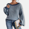 Dames Gebreide Trui – Los Model – Boothals – Lantern Mouwen – Gestreept Textuurdesign