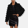 Dames Jas – Imitatiebont – Cropped Pasvorm – Panelen – Opstaande Kraag – Lange Mouw