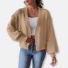 Dames vest – Relaxed fit – Gebreid – Open voorkant – Lantern mouwen – Geribd – Cropped