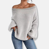 Dames Gebreide Trui – Los Model – Boothals – Lantern Mouwen – Gestreept Textuurdesign