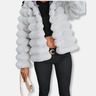 Dames Jas – Imitatiebont – Cropped Pasvorm – Panelen – Opstaande Kraag – Lange Mouw