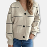 Damesvest – Los Model – V-hals – Geribde Boorden – Gestreept Breisel – Zakdetails