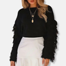 Dames Sweatshirt – Chunky Knit – Relaxed Fit – Ribbelstructuur – Franje Mouwen