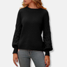 Dames trui – Relaxed fit – Gebreid – Textuurmouwen – Ballonmouwen – Geribde boorden