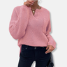 Dames Trui – Relaxed Fit – Wafelstructuur – V-Hals – Lange Mouwen – Katoenmix