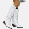 Dames Kniehoge Laarzen - Kunstleer - Geborduurd Westernmotief - Puntige Neus