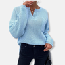 Dames Trui – Relaxed Fit – Wafelstructuur – V-Hals – Lange Mouwen – Katoenmix