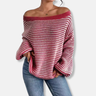 Dames Gebreide Trui – Los Model – Boothals – Lantern Mouwen – Gestreept Textuurdesign