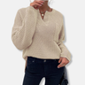 Dames Trui – Relaxed Fit – Wafelstructuur – V-Hals – Lange Mouwen – Katoenmix