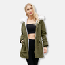 Dames parka jas – Relaxed fit – Verstelbare taille – Afneembare imitatiebontkraag – Gevoerd – Halflang