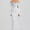 Kania White Long Sleeve Beaded Maxi Dress