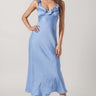 Anyat Blue Satin Ruffle Midi Dress