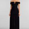 Dravert Black Mesh Backless Pleated Maxi Dress