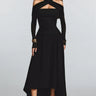 Ophelia Black Long Sleeved Asymmetric Midi Dress