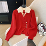 Dames Gebreid Vest – Wol Look – Relaxed Fit – Mock Blouse Design – Vintage Knopen