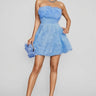 Pam Blue Strapless Flower Rhinestone Mini Dress