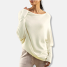 Dames Gebreide Top – Oversized Pasvorm – Boothals – Ribboord Lange Mouwen