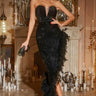 Kael Black Strapless Sequin Feather Maxi Dress