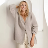 Dames Vest – Oversized Gebreid – V-Hals – Knoopsluiting – Lange Mouwen – Wol Look