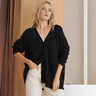 Dames Vest – Oversized Gebreid – V-Hals – Knoopsluiting – Lange Mouwen – Wol Look