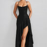 Finned Black Halter Ruffle Maxi Dress