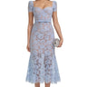 Xanea Square Neck Blue Lace Midi Dress