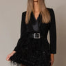 Teresa V-Neck Beaded Feather Patchwork Mini Dress