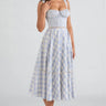 Azurt Blue Gingham Stretch Cotton Midi Dress Set